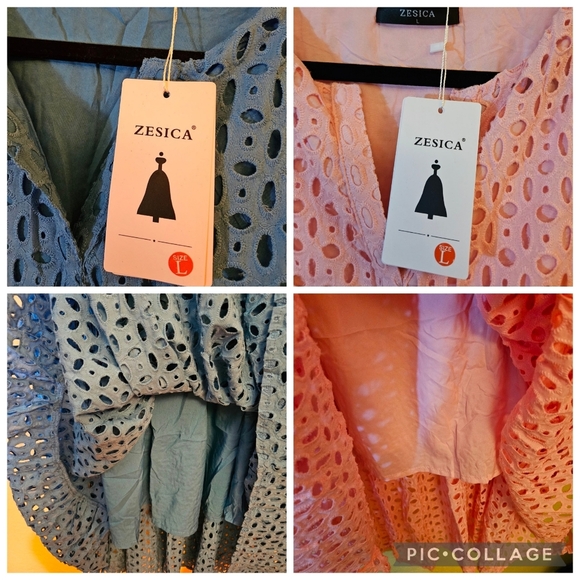 Zesica V-Neck Hollow Out Eyelet Ruffle Swing A-Line Dress Size Large NWT - Picture 8 of 15